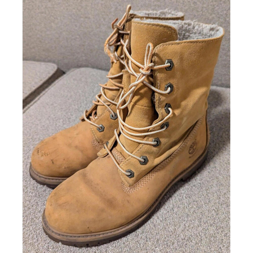 Timberland 8329R Wheat Nubuck Leather Teddy Fleece Fold Down Womens Boots 8M
